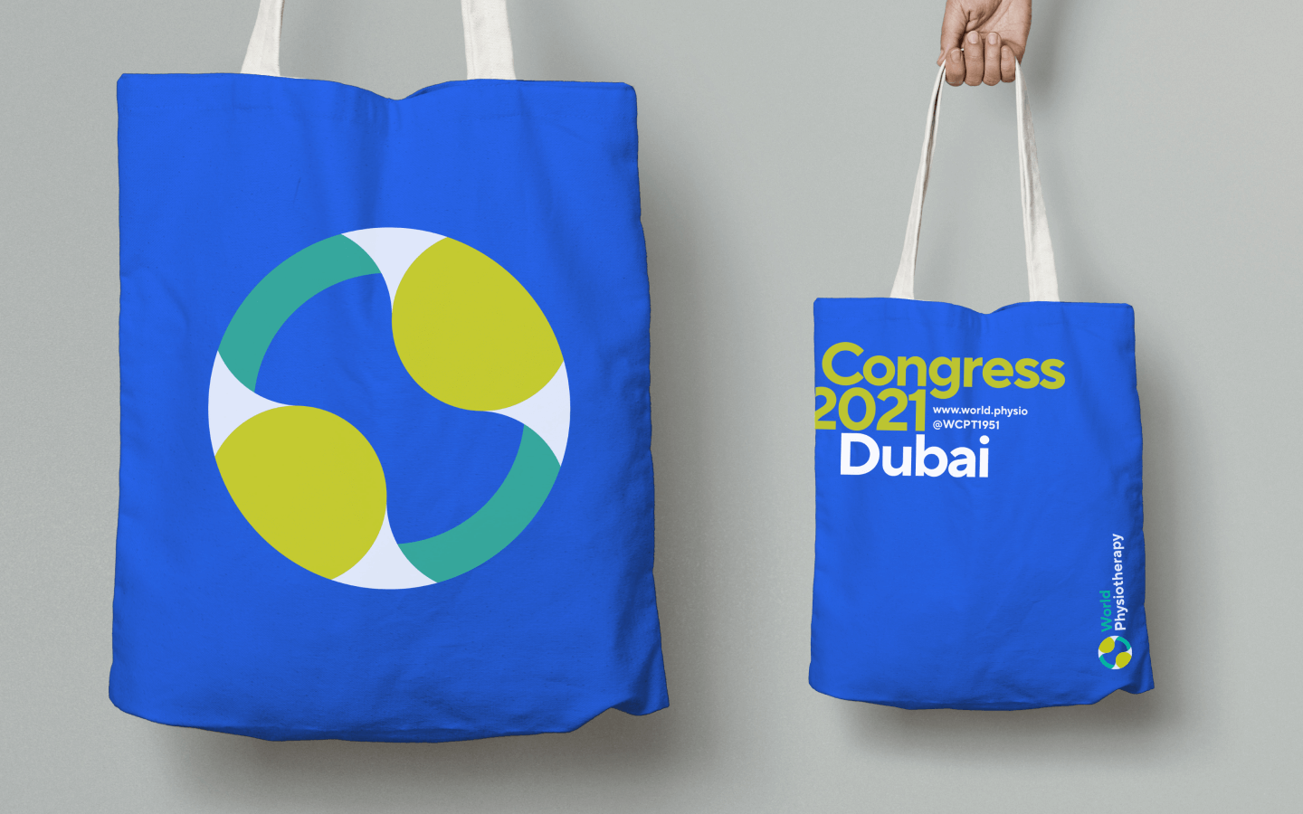 How the World Physiotherapy brand is applied to a tote bag